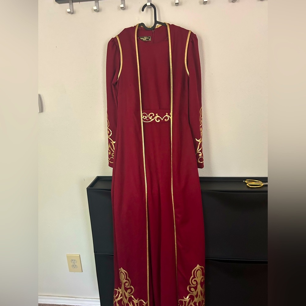 Elegant Red and Gold Long Sleeve Dress